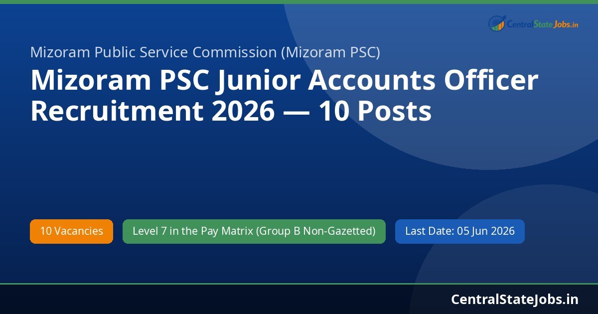 Mizoram PSC Junior Accounts Officer Recruitment 2026 — 10 Posts