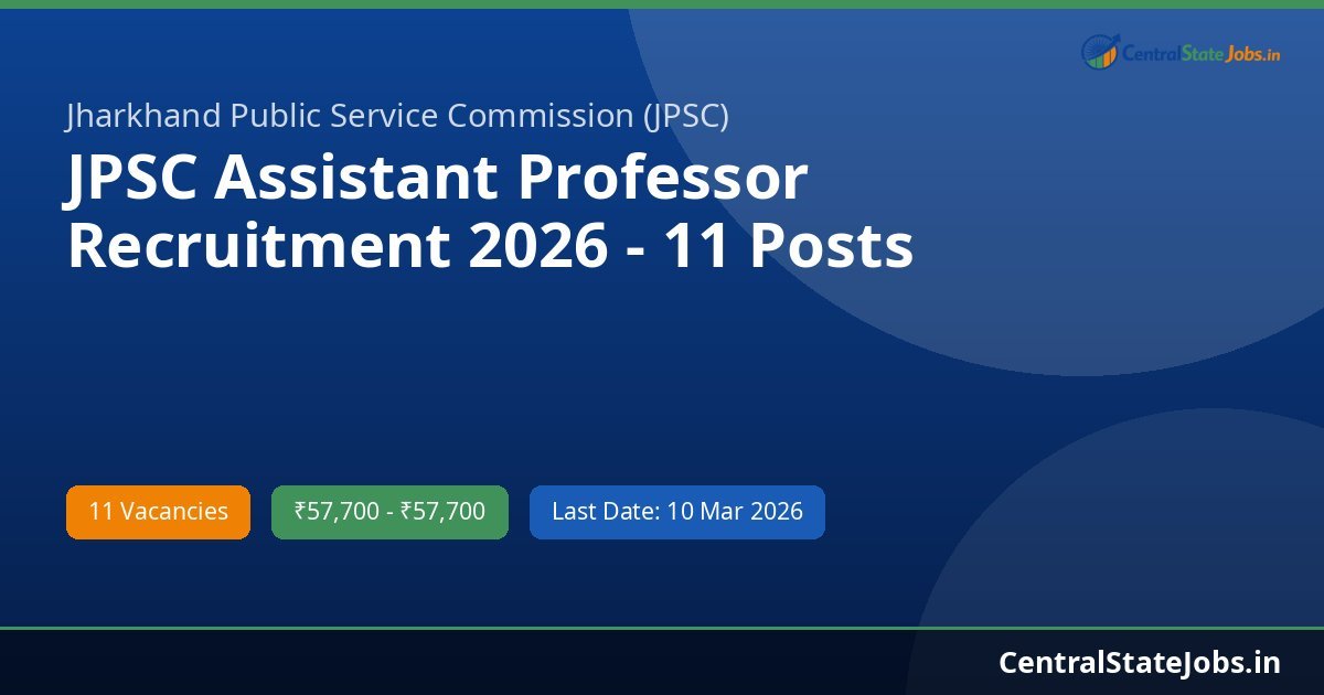 JPSC Assistant Professor Recruitment 2026 - 11 Posts