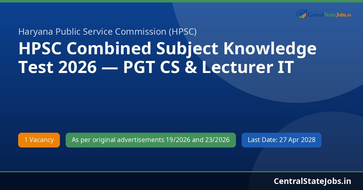 HPSC Combined Subject Knowledge Test 2026 — PGT CS & Lecturer IT