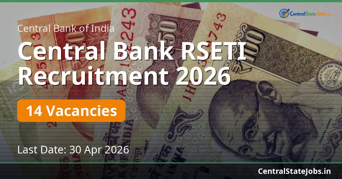 Central Bank RSETI Recruitment 2026 — 14 Vacancies