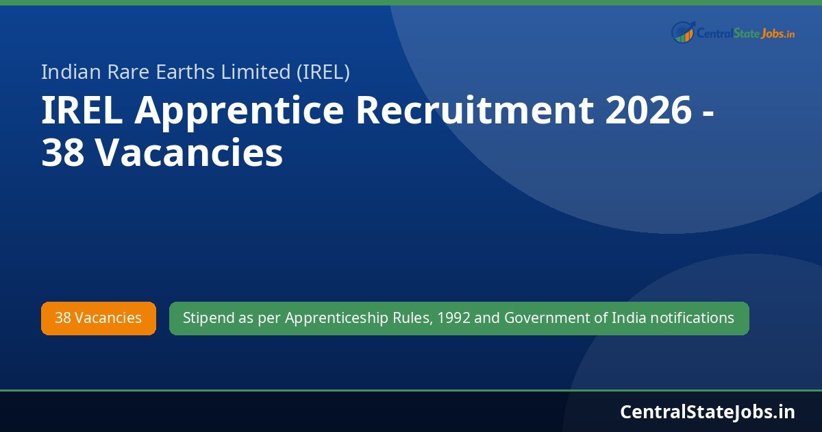 IREL Apprentice Recruitment 2026 - 38 Vacancies