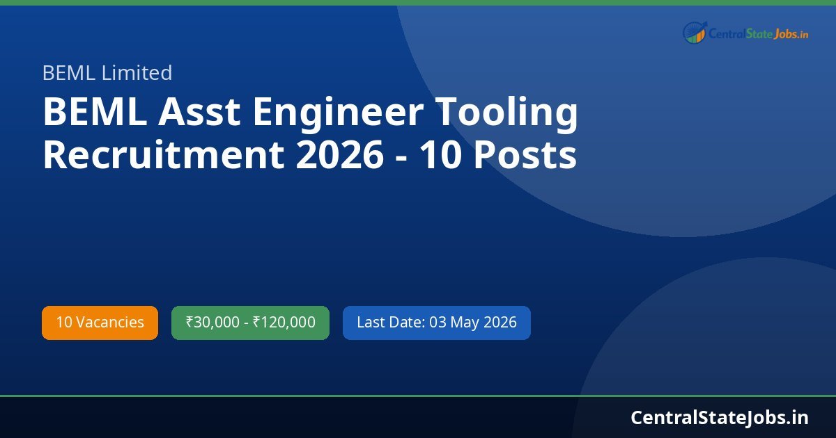 BEML Asst Engineer Tooling Recruitment 2026 - 10 Posts