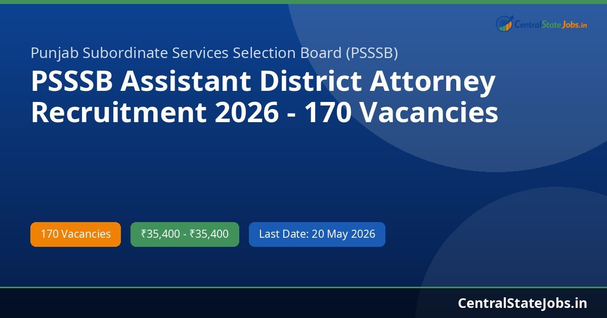 PSSSB Assistant District Attorney Recruitment 2026 - 170 Vacancies