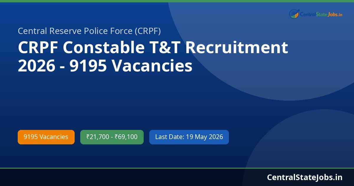 CRPF Constable T&T Recruitment 2026 - 9195 Vacancies