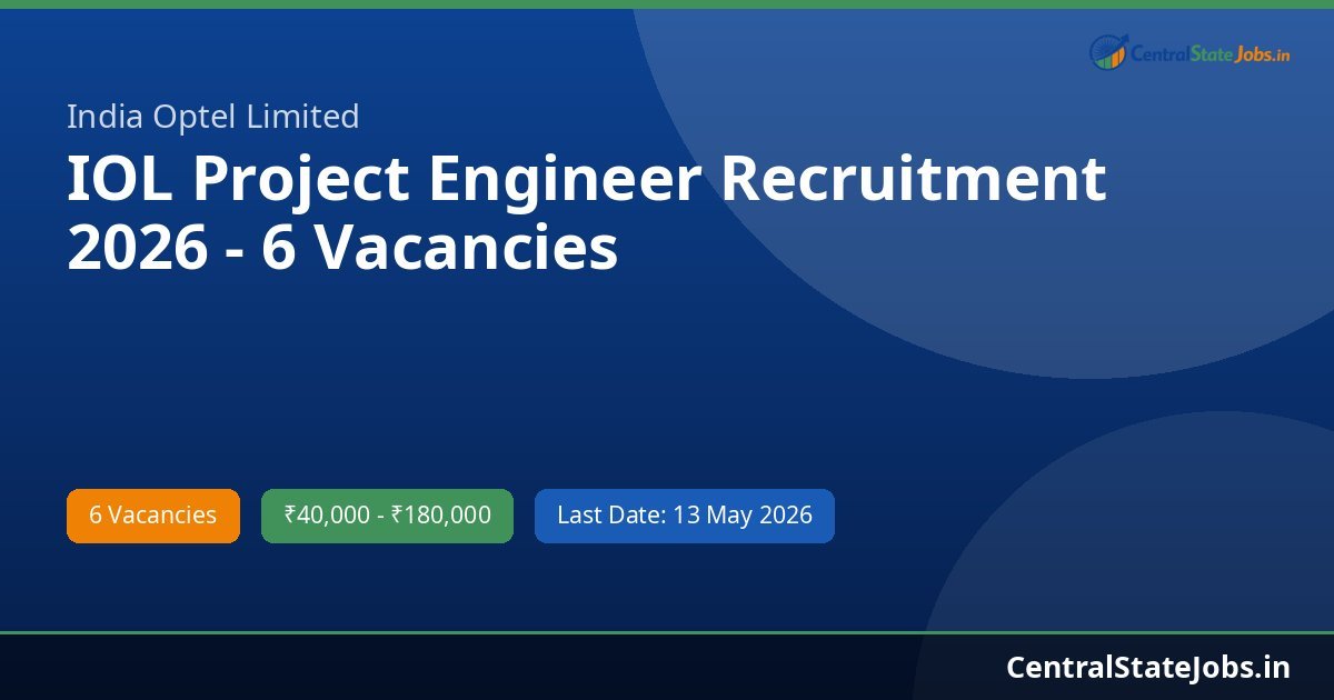 IOL Project Engineer Recruitment 2026 - 6 Vacancies