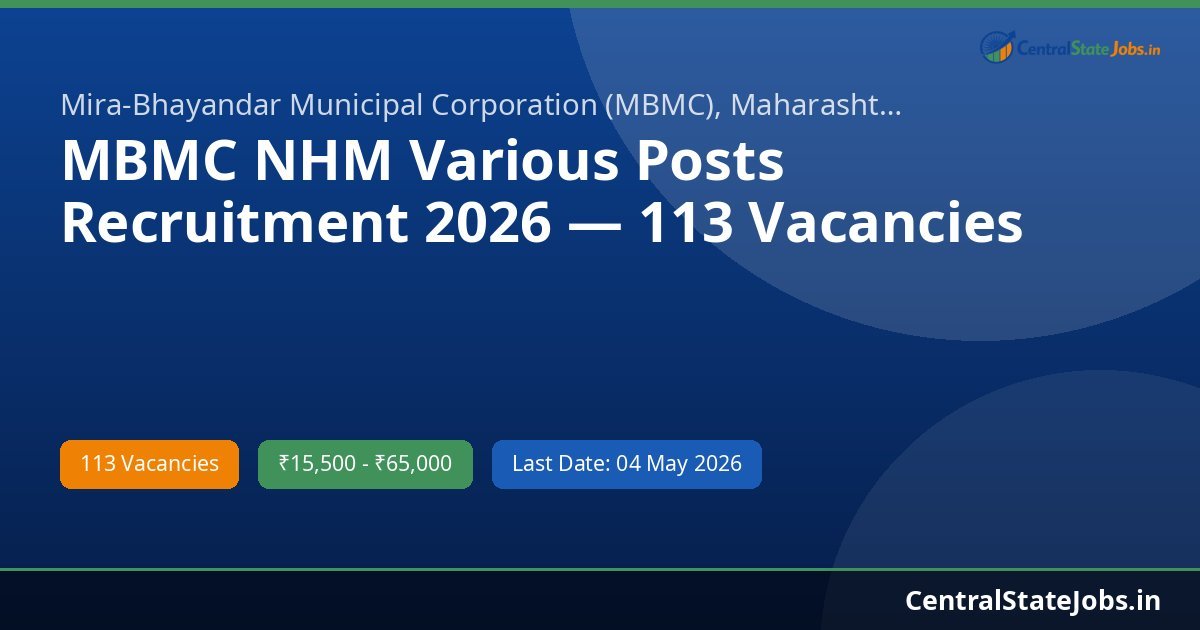 MBMC NHM Various Posts Recruitment 2026 — 113 Vacancies
