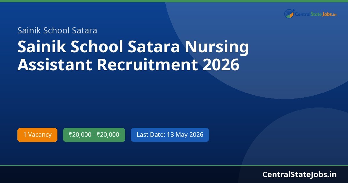 Sainik School Satara Nursing Assistant Recruitment 2026