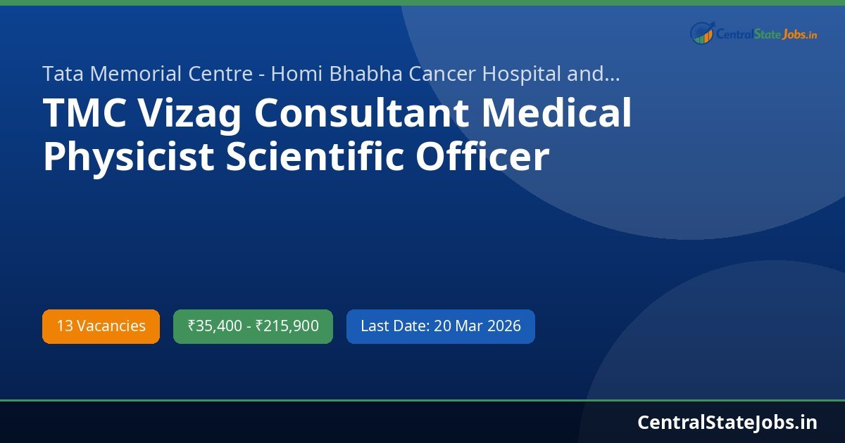 TMC Vizag Consultant Medical Physicist Scientific Officer Recruitment 2026