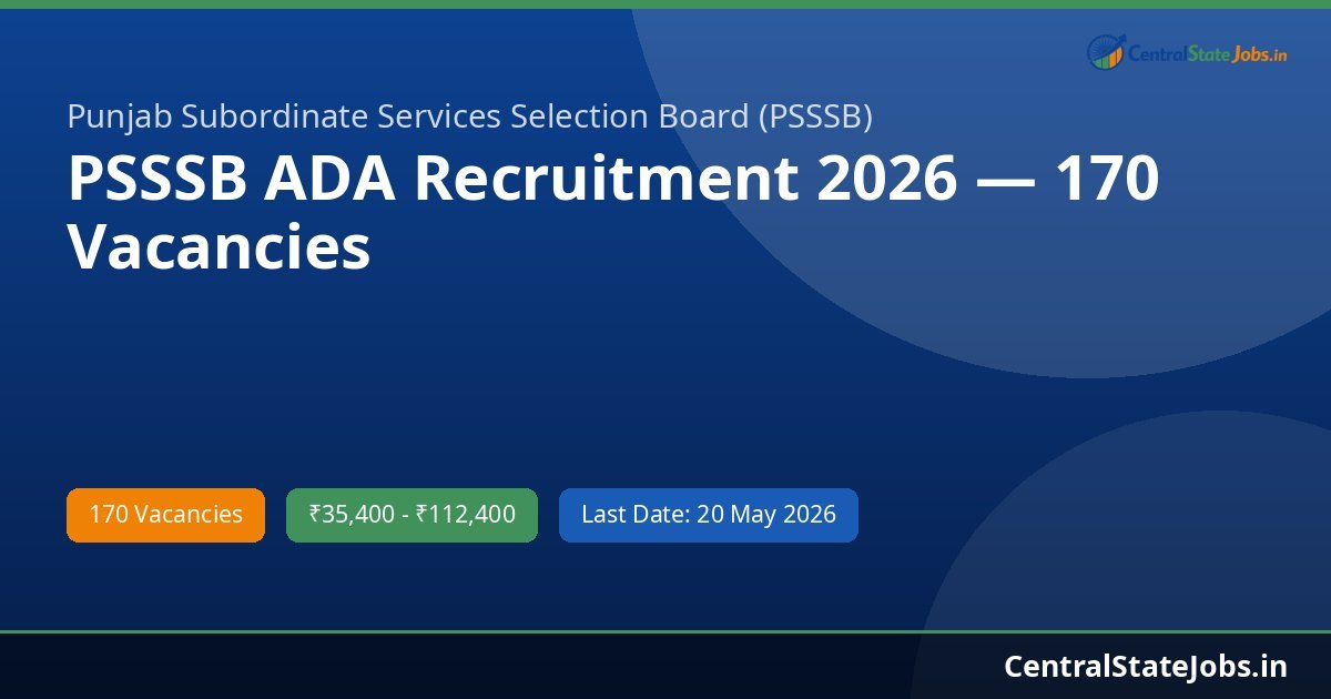 PSSSB ADA Recruitment 2026 — 170 Vacancies