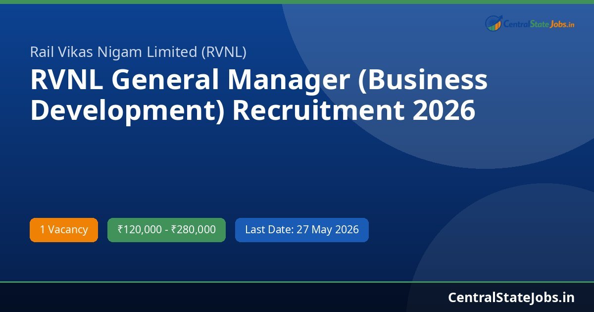RVNL General Manager (Business Development) Recruitment 2026