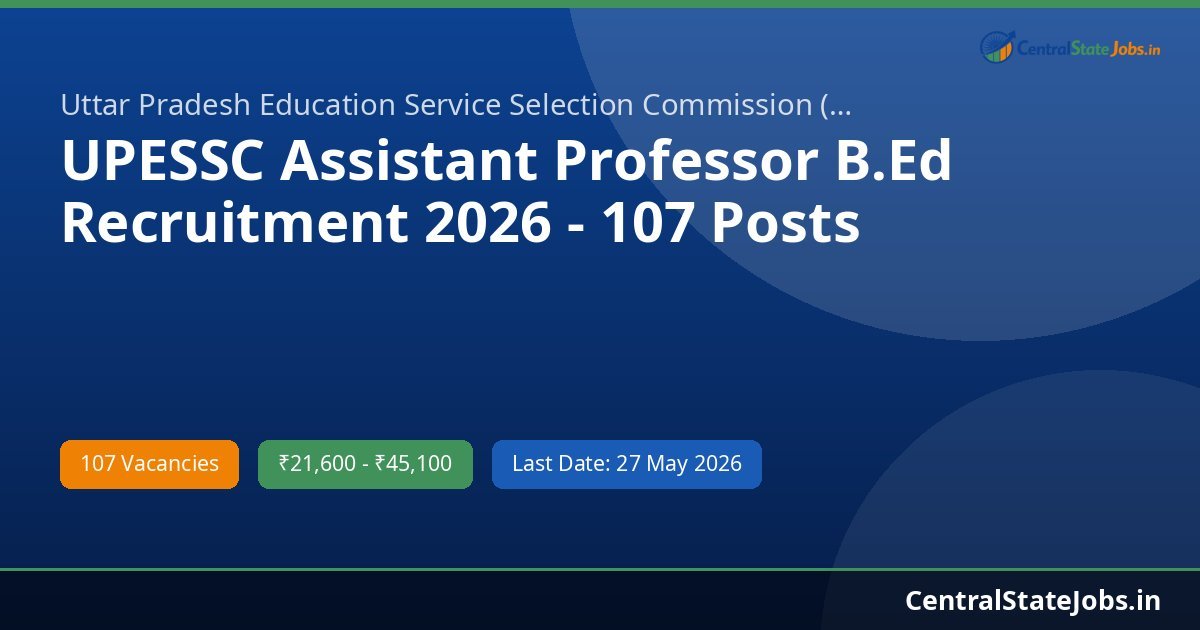 UPESSC Assistant Professor B.Ed Recruitment 2026 - 107 Posts