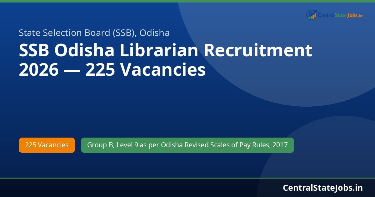 SSB Odisha Librarian Recruitment 2026 — 225 Vacancies
