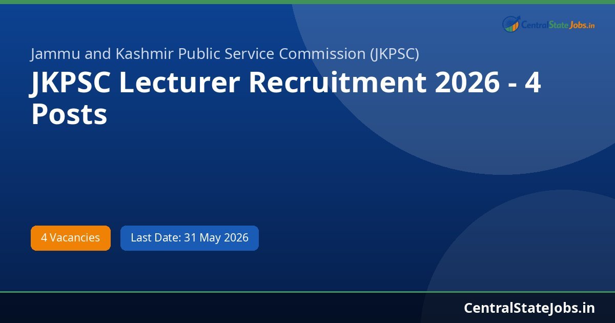 JKPSC Lecturer Recruitment 2026 - 4 Posts