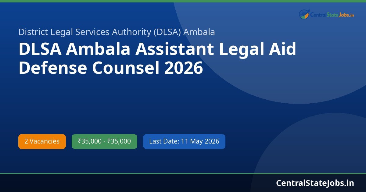 DLSA Ambala Assistant Legal Aid Defense Counsel 2026