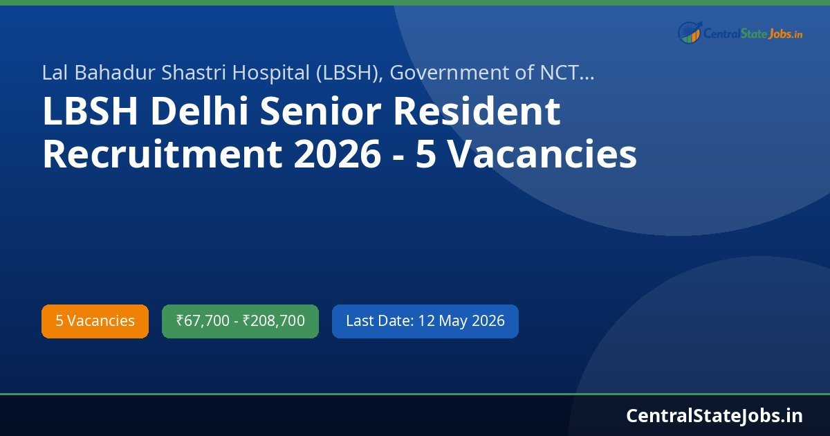 LBSH Delhi Senior Resident Recruitment 2026 - 5 Vacancies