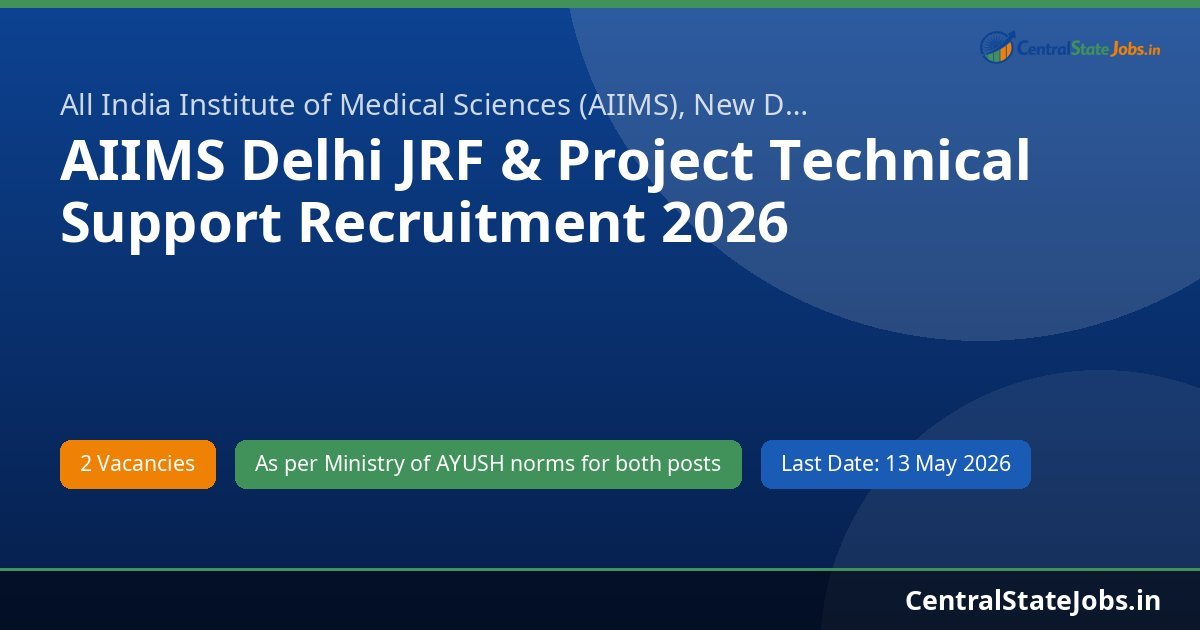 AIIMS Delhi JRF & Project Technical Support Recruitment 2026