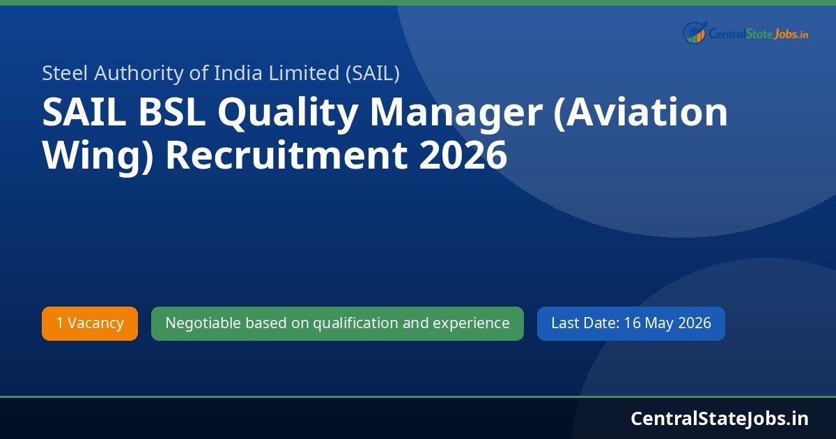 SAIL BSL Quality Manager (Aviation Wing) Recruitment 2026