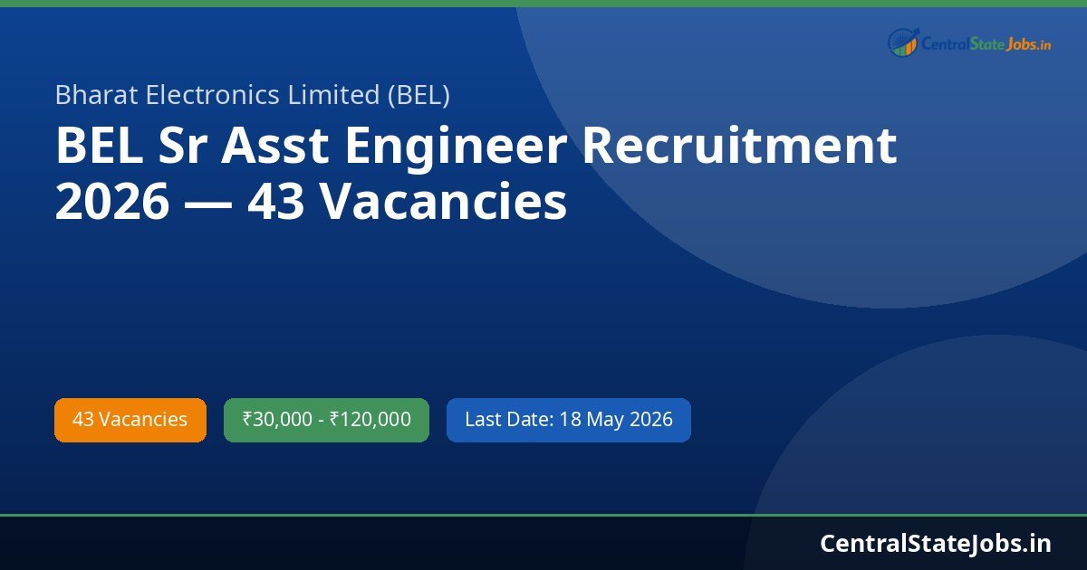 BEL Sr Asst Engineer Recruitment 2026 — 43 Vacancies