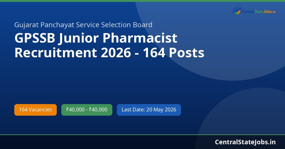 GPSSB Junior Pharmacist Recruitment 2026 - 164 Posts
