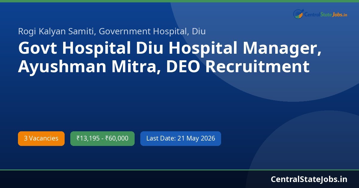 Govt Hospital Diu Hospital Manager, Ayushman Mitra, DEO Recruitment 2026