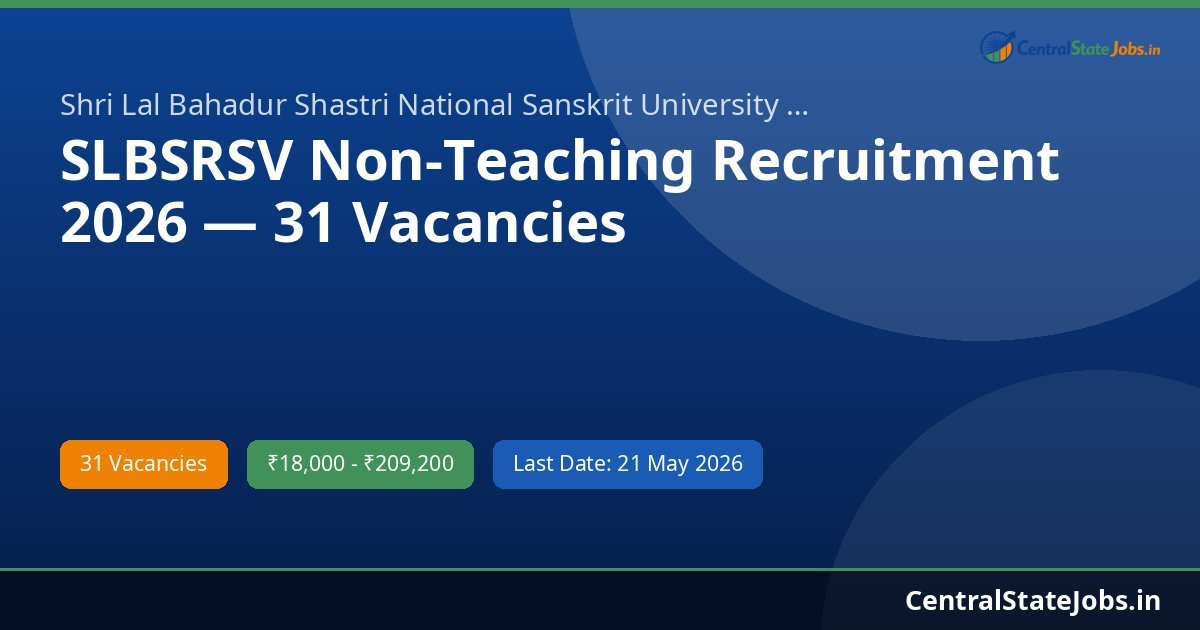SLBSRSV Non-Teaching Recruitment 2026 — 31 Vacancies