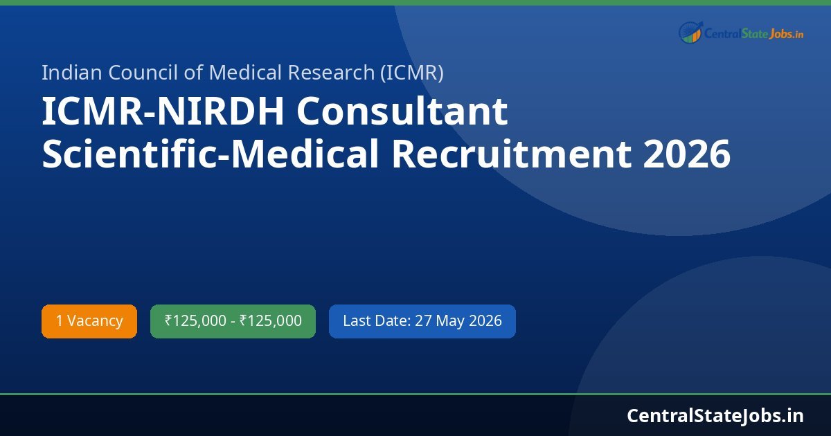 ICMR-NIRDH Consultant Scientific-Medical Recruitment 2026