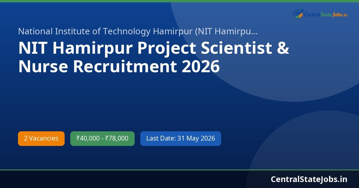 NIT Hamirpur Project Scientist & Nurse Recruitment 2026