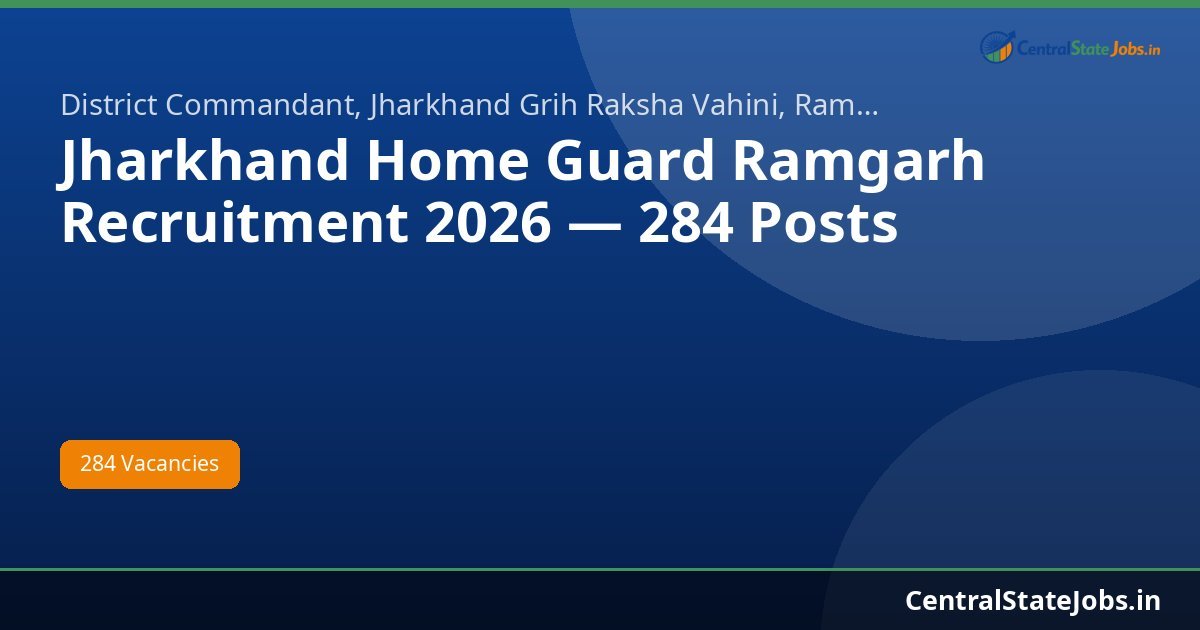 Jharkhand Home Guard Ramgarh Recruitment 2026 — 284 Posts