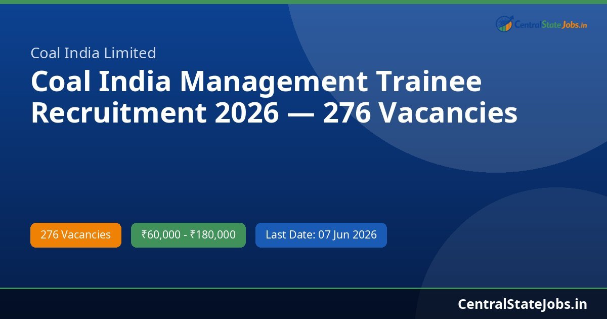 Coal India Management Trainee Recruitment 2026 — 276 Vacancies