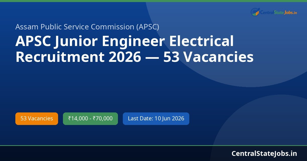 APSC Junior Engineer Electrical Recruitment 2026 — 53 Vacancies