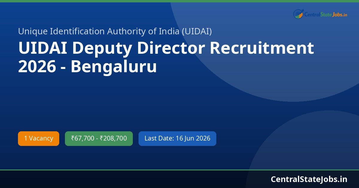 UIDAI Deputy Director Recruitment 2026 - Bengaluru