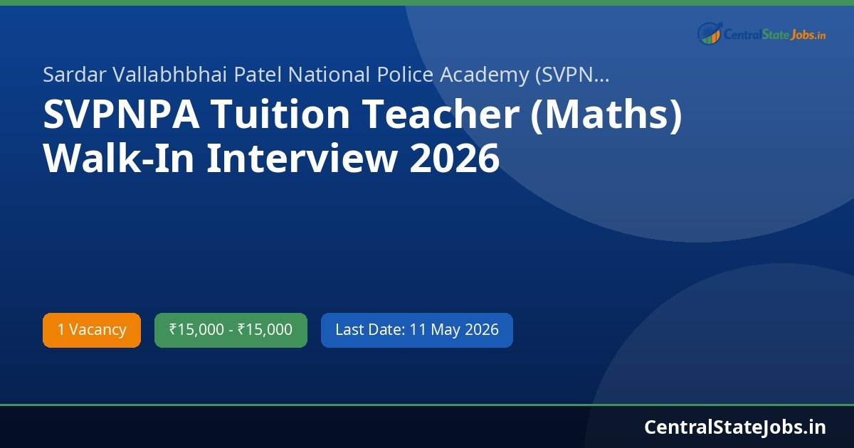 SVPNPA Tuition Teacher (Maths) Walk-In Interview 2026