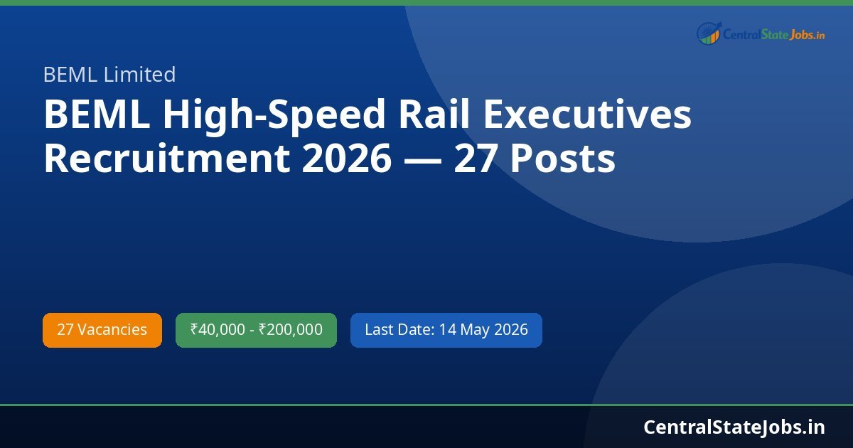 BEML High-Speed Rail Executives Recruitment 2026 — 27 Posts