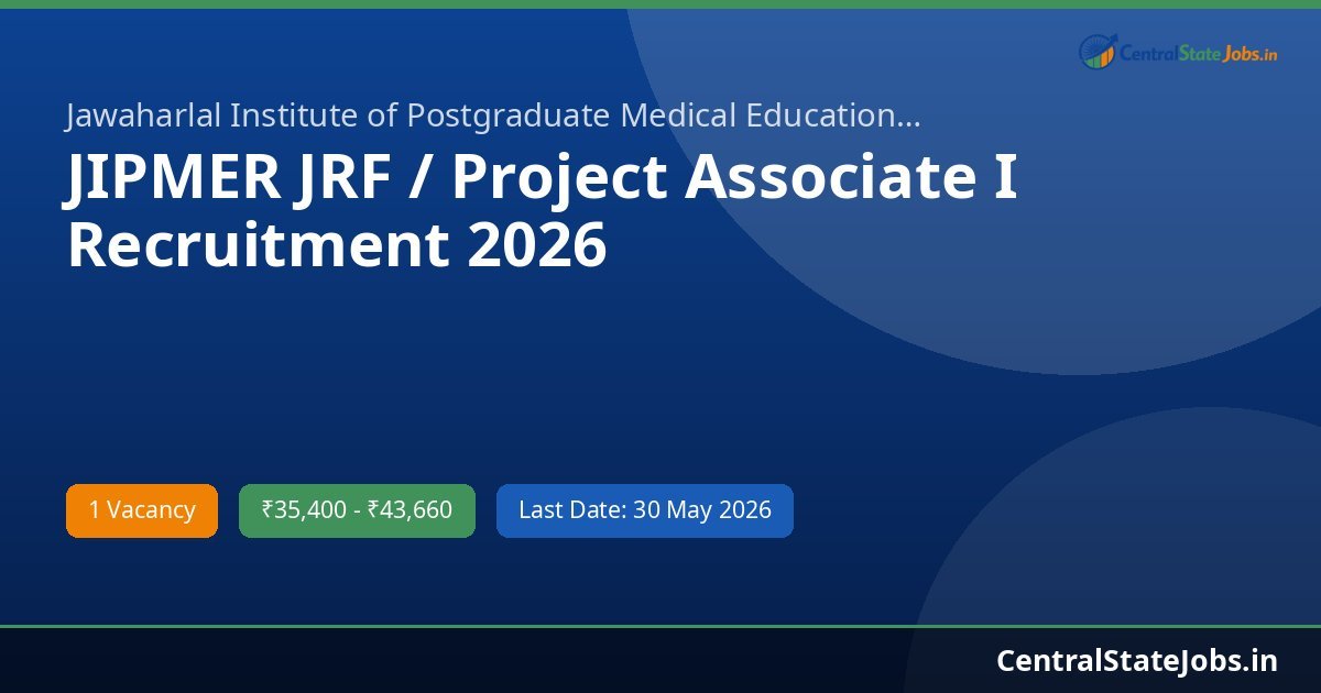 JIPMER JRF / Project Associate I Recruitment 2026