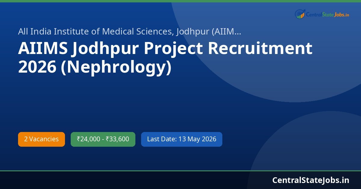 AIIMS Jodhpur Project Recruitment 2026 (Nephrology)