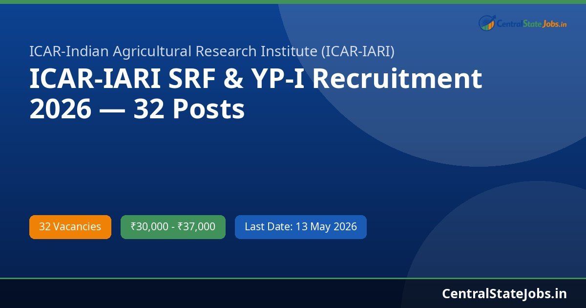 ICAR-IARI SRF & YP-I Recruitment 2026 — 32 Posts