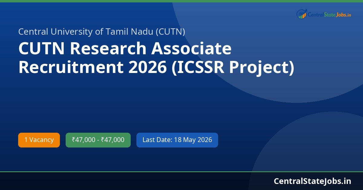 CUTN Research Associate Recruitment 2026 (ICSSR Project)