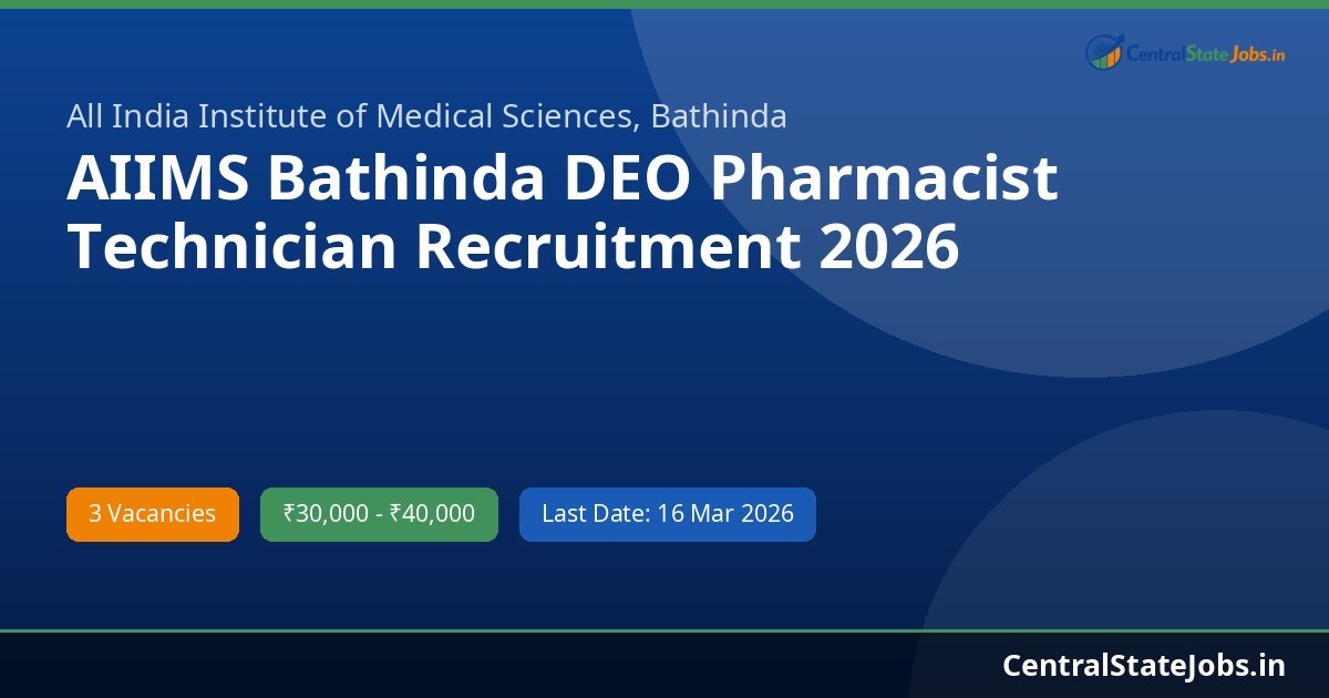 AIIMS Bathinda DEO Pharmacist Technician Recruitment 2026