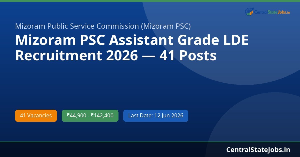 Mizoram PSC Assistant Grade LDE Recruitment 2026 — 41 Posts