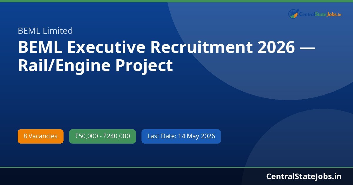 BEML Executive Recruitment 2026 — Rail/Engine Project