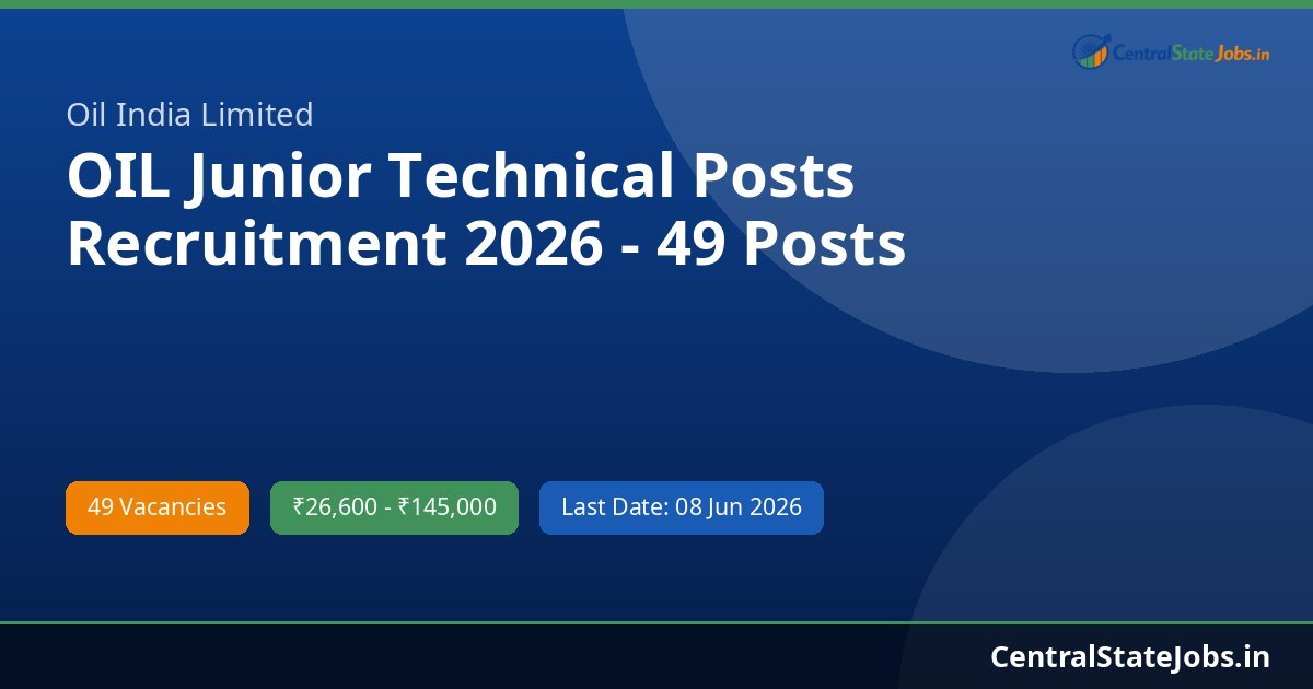 OIL Junior Technical Posts Recruitment 2026 - 49 Posts