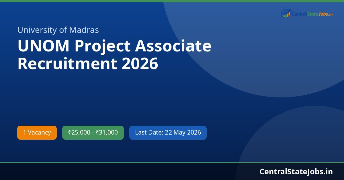 UNOM Project Associate Recruitment 2026