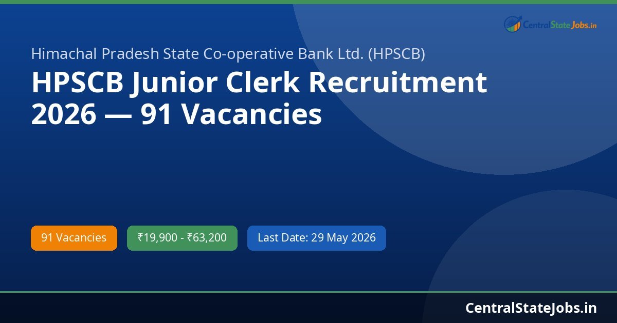 HPSCB Junior Clerk Recruitment 2026 — 91 Vacancies