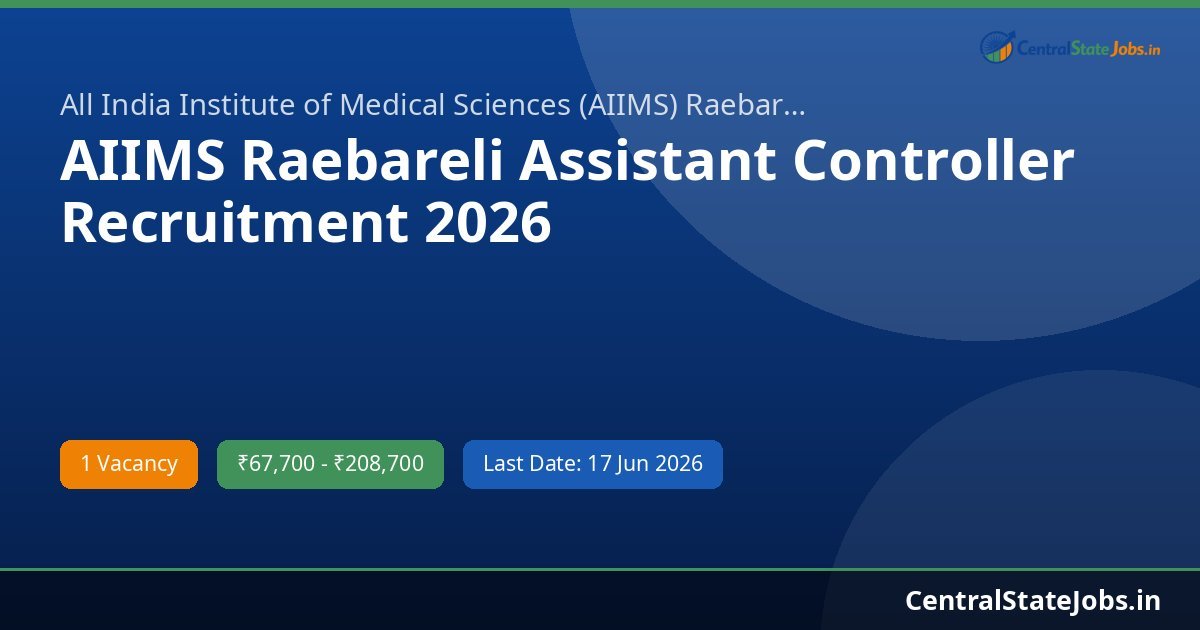 AIIMS Raebareli Assistant Controller Recruitment 2026
