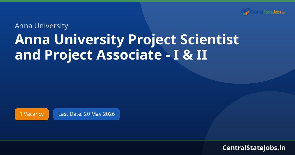 Anna University Project Scientist and Project Associate - I & II Recruitment 2026
