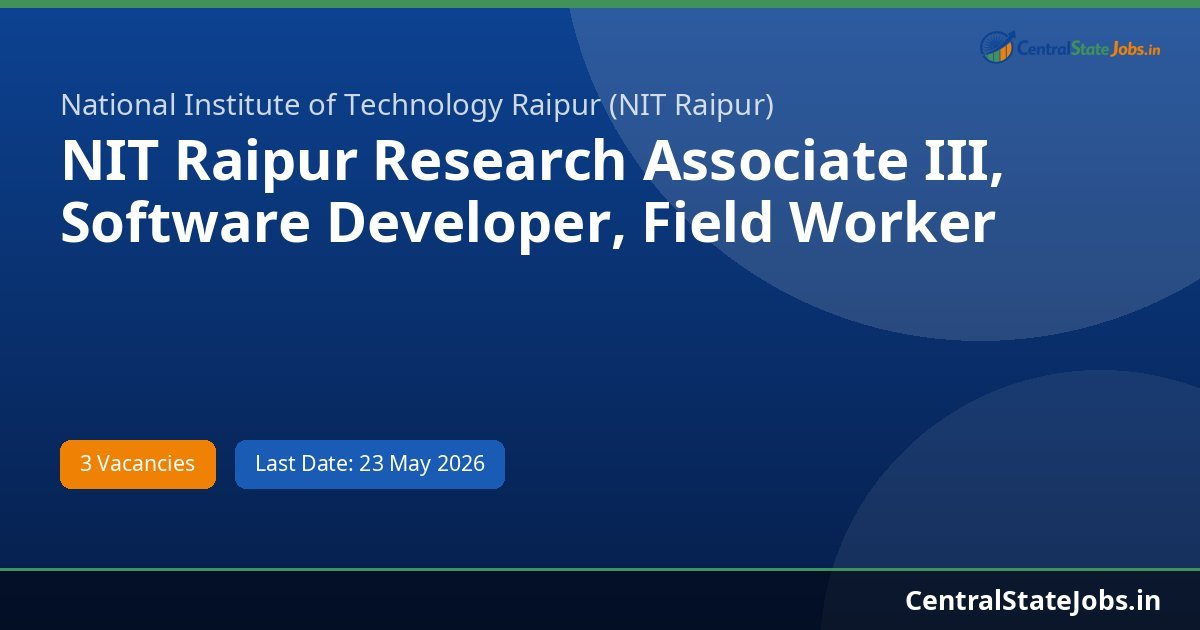 NIT Raipur Research Associate III, Software Developer, Field Worker Recruitment 2026