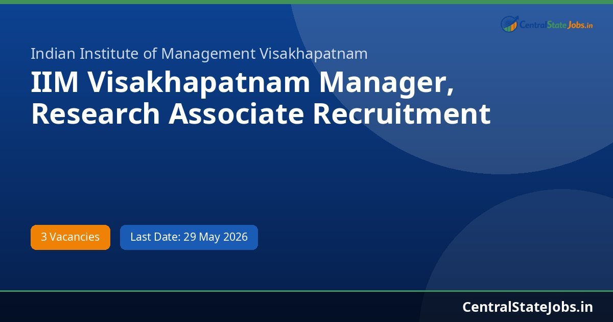IIM Visakhapatnam Manager, Research Associate Recruitment 2026