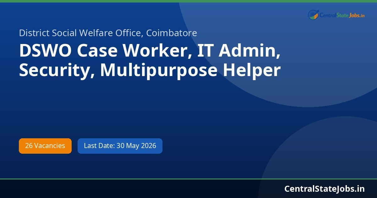 DSWO Case Worker, IT Admin, Security, Multipurpose Helper Recruitment 2026