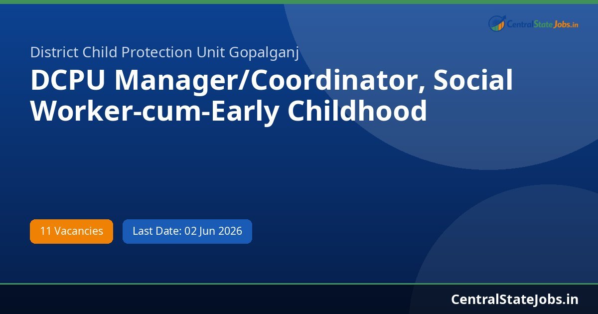 DCPU Manager/Coordinator, Social Worker-cum-Early Childhood Recruitment 2026