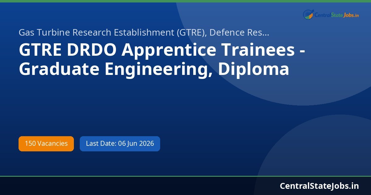 GTRE DRDO Apprentice Trainees - Graduate Engineering, Diploma Recruitment 2026 - 150 Vacancies